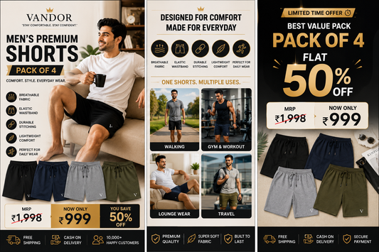 🩳 Men's Cotton Polyester Shorts – Pack of 4