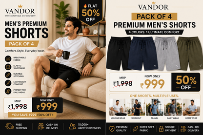 🩳 Men's Cotton Polyester Shorts – Pack of 4